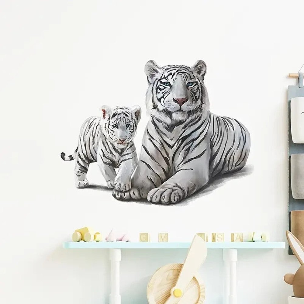 Realistic White Tigers Mother & Cub 3D Wall Decal 15.3" x 11.8" NEW! Home & Garden:Home Décor:Decals, Stickers & Vinyl Art Style Your Walls
